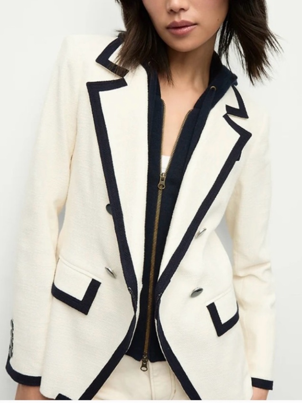 Veronica Beard Edison Dickey Blazer Cream with Navy Trim